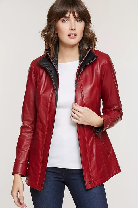 Rory Scarlet Lambskin Leather Jacket