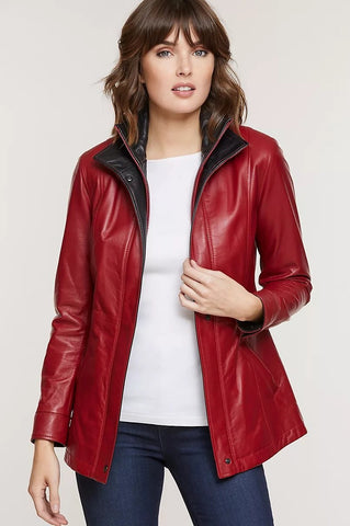 Rory Scarlet Lambskin Leather Jacket